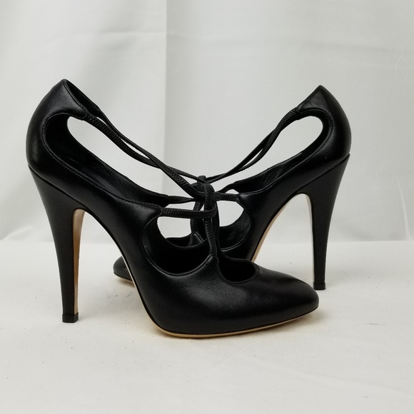 Casadei Black Leather Strappy Heels Pumps size 37 - Picture 7 of 10